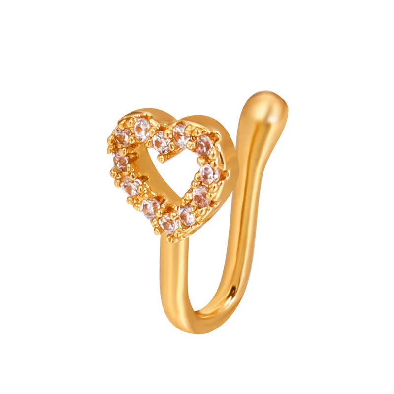 1Pc Copper Fake Piercing Nose Ring Butterfly Crown Star Heart Clip On Nose Ear Clip Cuff Earring for Women Gift Body Jewelry Nez