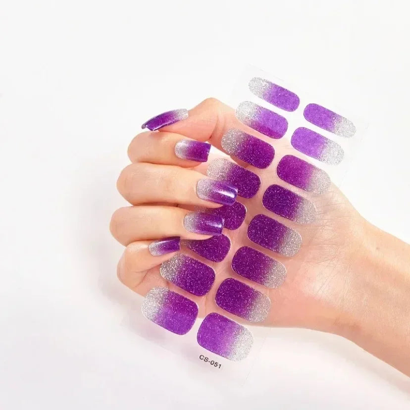 Semi Cured Gel Nail Sticker Pure Color UV LED Lamp Covered Waterproof Full Adhesive Long Self Nail Decals Manicure Lasting