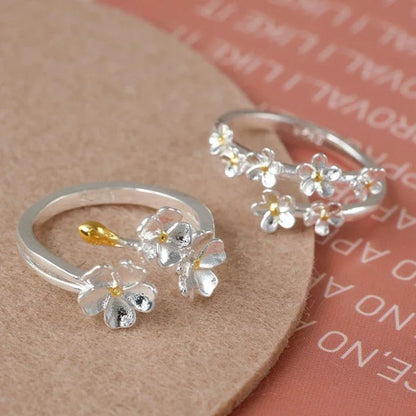 Unique Delicate Flower Opening Adjustable Rings for Women Silver Color Minimalist Finger Ring Engagement Jewelry Female Gift