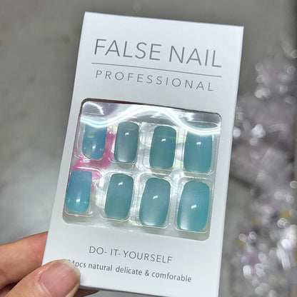 24Pcs Short Christmas Red Cat Eye False Nail Tips Glossy Simple Nude Cat Eye Design Press on nails New Year Wearable Fake Nails*