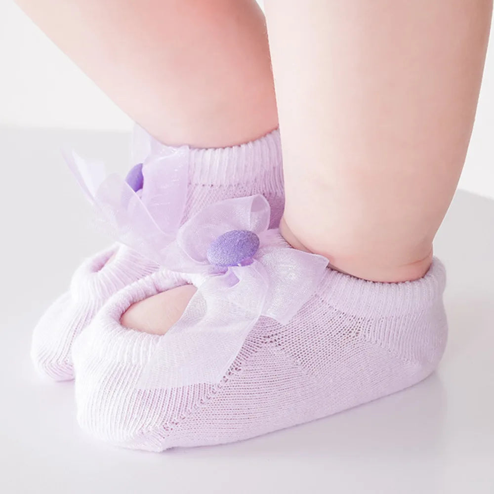 1 Pair Cute Baby Socks Girls Spring Newborn Kids Flower Bowknot Lace Non-slip Children Floor Anti Skid Toddler Slipper