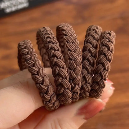 5PSC Simple Braided Hair Tie Nylon Highly Elastic Hairband Durable Coffee Rubber Band Women Girl