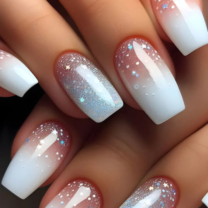 24Pcs Ballerina Fake Nails with Glue Solid Color Acrylic Press on Nails Glossy Gradient Full Cover Wearable Nail Manicure Tips