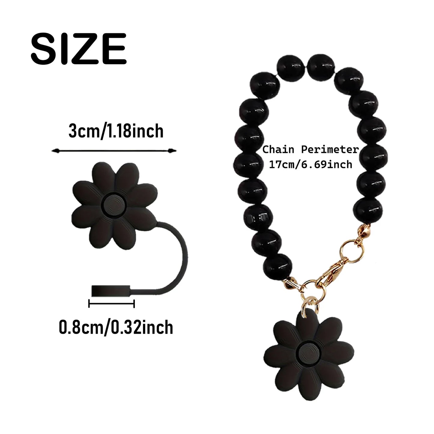 2pcs/set Black Flower Straw Covers Toppers for Stanley Cups 30&40 Oz Tumbler Accessories 4PCS Silicone Straw Caps 10mm Straws