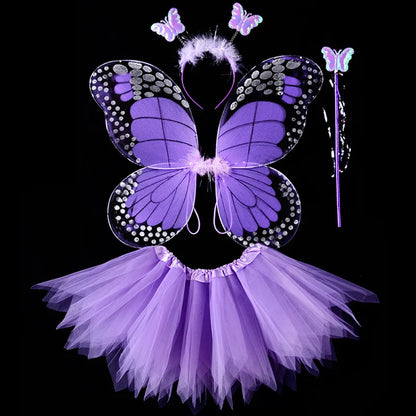 4Pcs Hot Sale Halloween Cosplay Fairy Angel Wings Insect Theme Costume For Kids Girls Butterfly Wings Costume Performance Dress