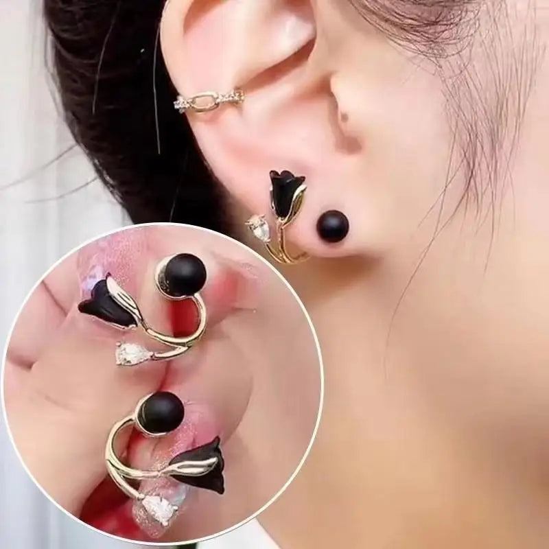 925 Silver Needle Korean Fashion Double V Crystal Earrings For Women Jewelry 2026 Trending Luxury Women's Earrings Behind Ear