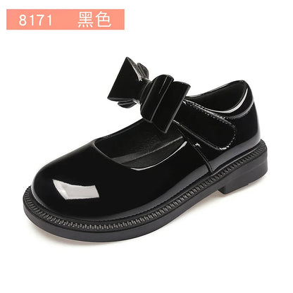 Children's Leather Shoes 2023 New Bow Girl Princess Shoes Soft Sole Casual Student Black Performance Shoes