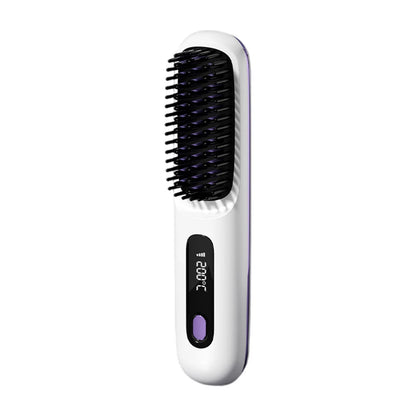Portable Straightener Brush Cordless Hair Straightener Brush 3Setting Temperature Rechargeable Ceramic Hot Comb Brush for Travel