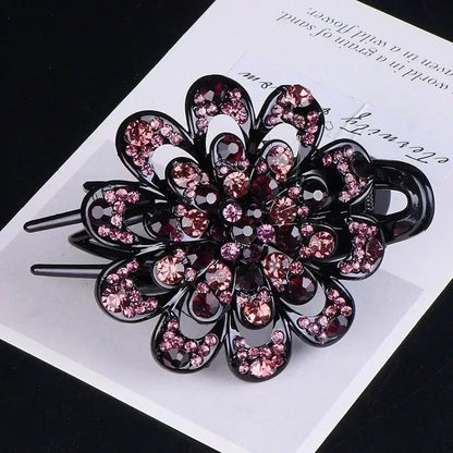 Shiny Rhinestone Hairpin Flower Leaf Duckbill Hair Claws Retro Hair Clips Accessories For Women Shinning Ponytail Headwear