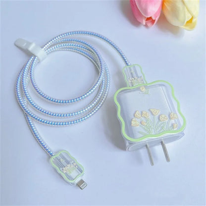 5pcs-set Heart Flower Wave Edge Charger Protective Cover Suitable for iPhone Models 12 13 14 15 Supports 18W 20W Fast Charging