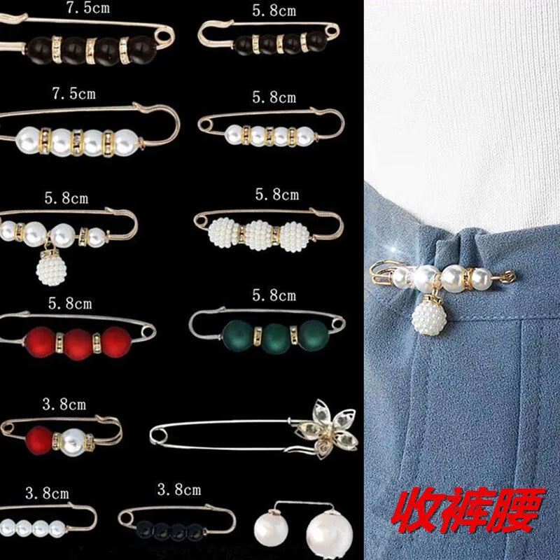 2/20pcs Clothing Brooch Pearl Waist Adjustment for Women Pearl Lapel Pin Sweater Dress Brooch Pins Badge Buckle DIY Accessories