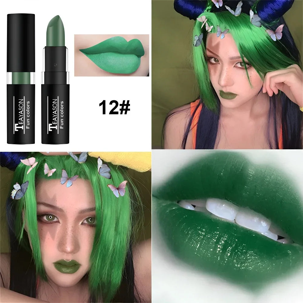 12 Colors Matte Nude Clay Lipstick Vampire Makeup Punk Black Lip Gloss Dark Paint Stick Durable Waterproof Lasting Cosmetics