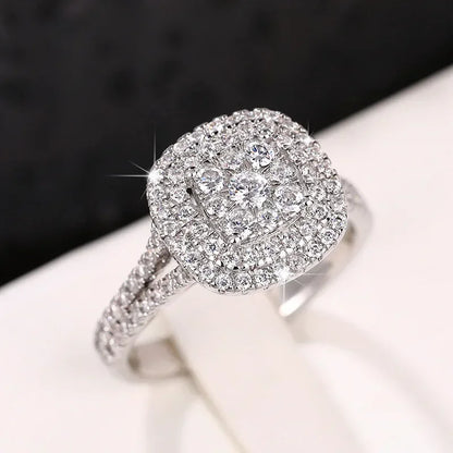 New Fashion Square Flashing Ring with Geometric Luxury Inlaid AAA Cubic Zirconia  Wedding Accessories Women's Jewelry