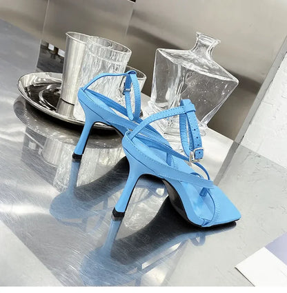 Fashion Women Sandals Luxury Sexy Shallow Mouth Heeled Sandals Square Toe Lightweight High Heels Women Shoes Sandalias De Mujer