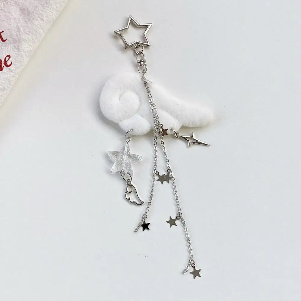 Y2K Wing Star Lanyard Keychain Plush Angel Phone Decoration Pendant Trendy Star Chain Bag Decoration Sweet Cool Girl Accessories