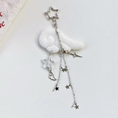 Y2K Wing Star Lanyard Keychain Plush Angel Phone Decoration Pendant Trendy Star Chain Bag Decoration Sweet Cool Girl Accessories