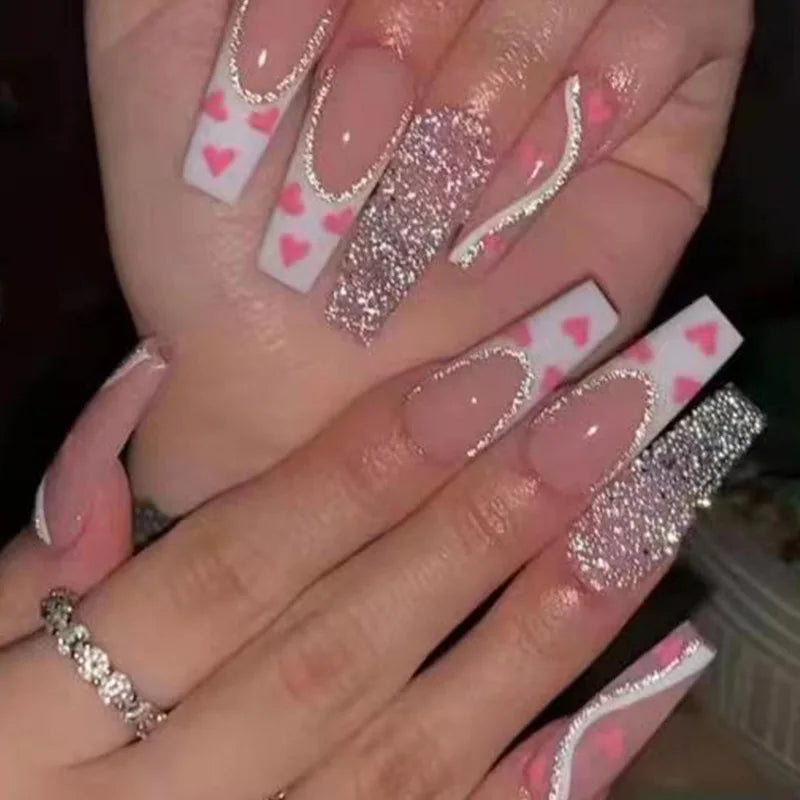 Luxury Designed Reusable Pink Nude False Nails Short Custom Acrylic Press On Nails Artificial Nails With Glue For Woman And Girl