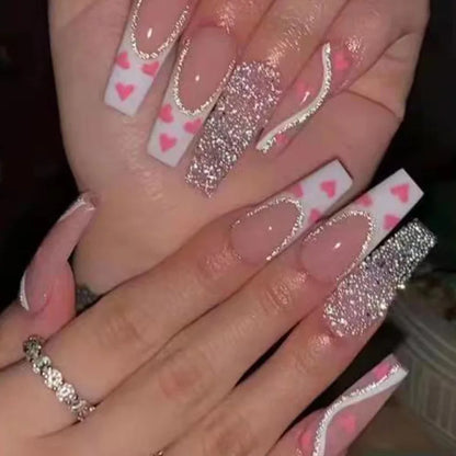 Luxury Designed Reusable Pink Nude False Nails Short Custom Acrylic Press On Nails Artificial Nails With Glue For Woman And Girl