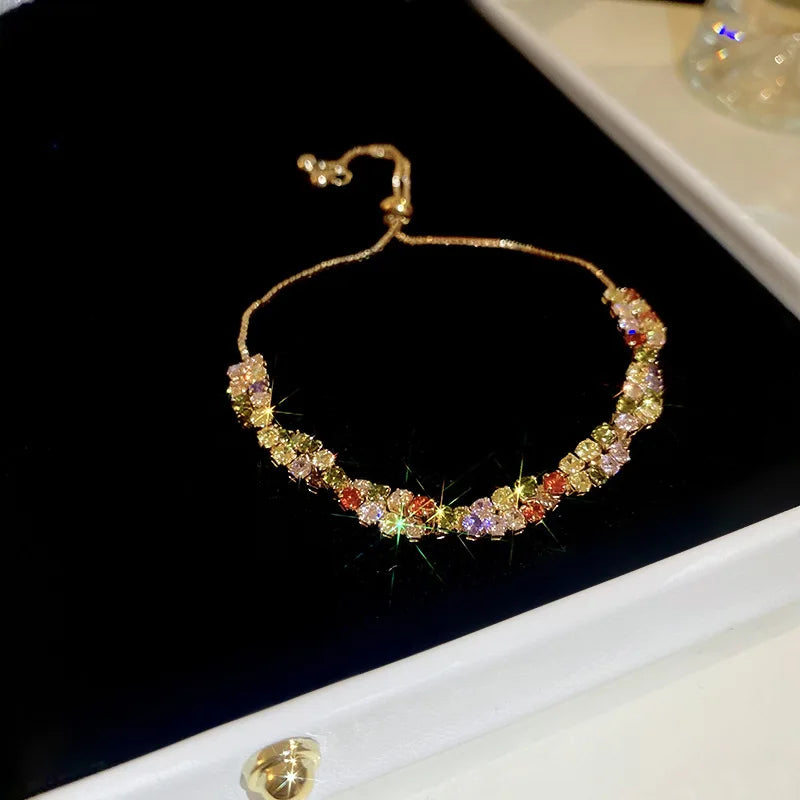 Rhinestone Round Clasp Bracelet for Women Personality Colorful Bracelets Temperament Light Luxury Posh Accessories Wholesale