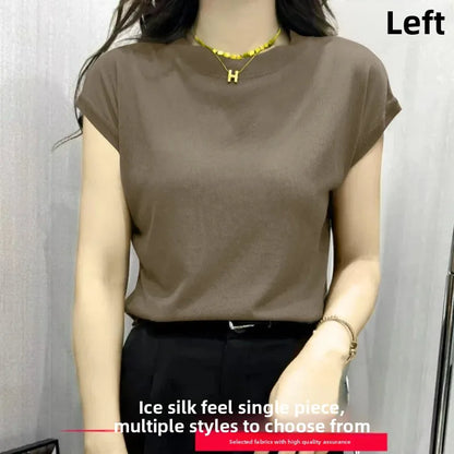 High Elasticity Ice Silk Thread Summer New Loose Women's T-Shirt Short Sleeve Crew Neck Simple Style Pure Color Top