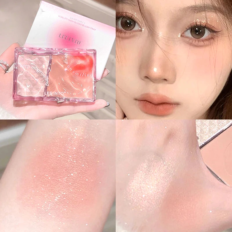 LEEINTO light sweet energy high gloss blush disk pearl fine flash bright makeup does not fly powder to show tender rouge