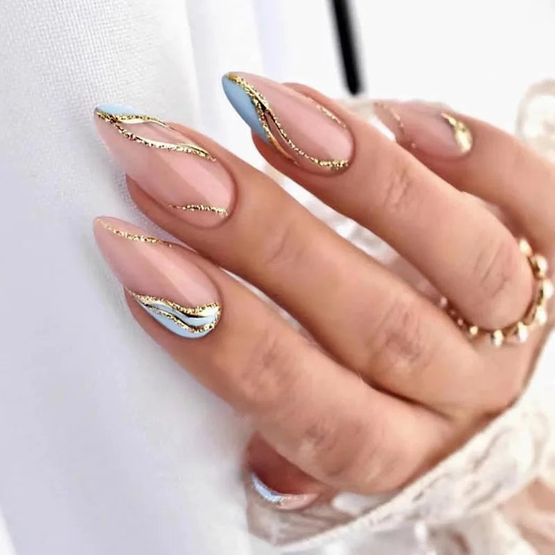 24Pcs Press on Fake Nails Short Medium French Acrylic Full Cover False Nail With Glue Kit Mini File Manicure for Women and Girls