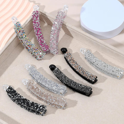 Elegant Rhinestones Banana Clip Sparkling Crystal Pearl Ponytail Holder Twist Hairpin Women Girls Summer Daily Party Hairpiece