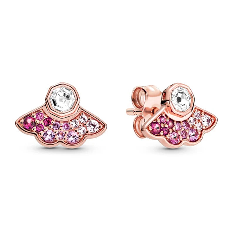 TOGORY Newest Rose Gold Brand Stud Earrings For Ladies Women Crown Love Round Earrings Jewellery Birthday Gift Special Offer