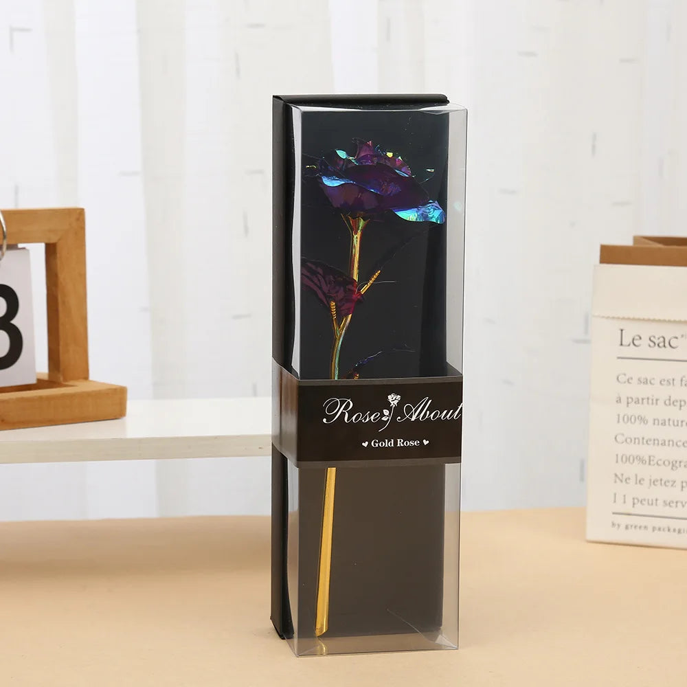 Golden Rose Flower with Gift Box Valentine Day Gift Artificial Roses Foil Rose Flowers Party Wedding Decor Present For Lover