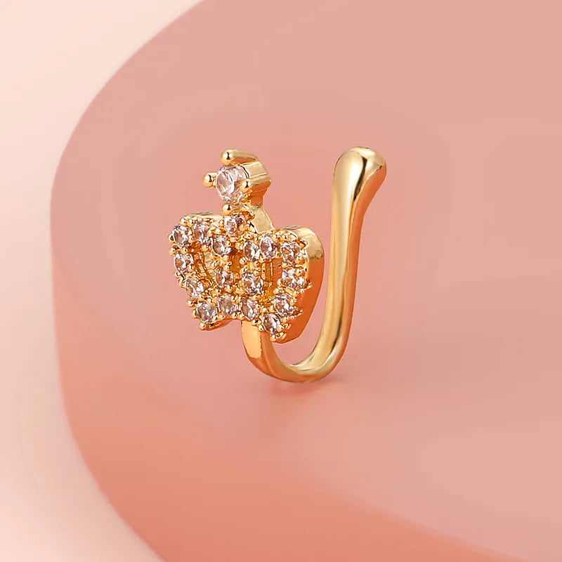 1Pc Copper Fake Piercing Nose Ring Butterfly Crown Star Heart Clip On Nose Ear Clip Cuff Earring for Women Gift Body Jewelry Nez