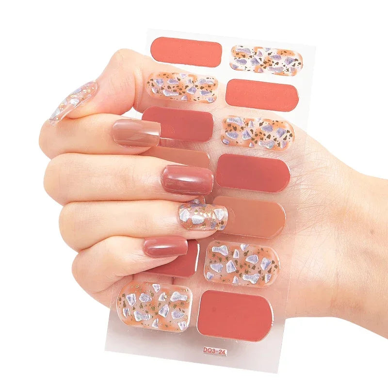 Semi Cured Gel Nail Sticker Pure Color UV LED Lamp Covered Waterproof Full Adhesive Long Self Nail Decals Manicure Lasting