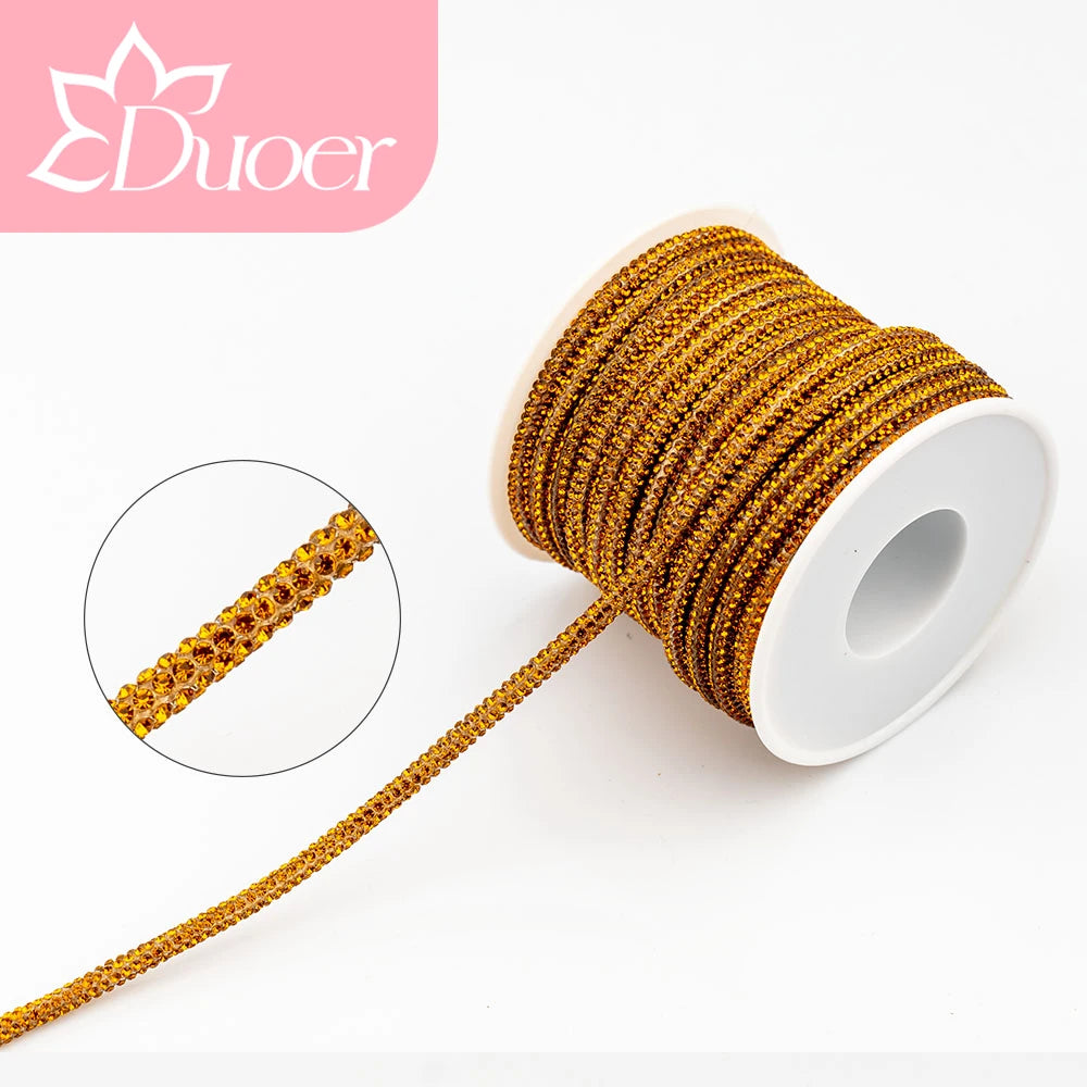 DUOER 3mm 5/10 Yards Glass Rhinestones Rope Tube GlitterDiamond Cord Soft Shoelace Drawstring Trimming For DIY Hoodies Trouser