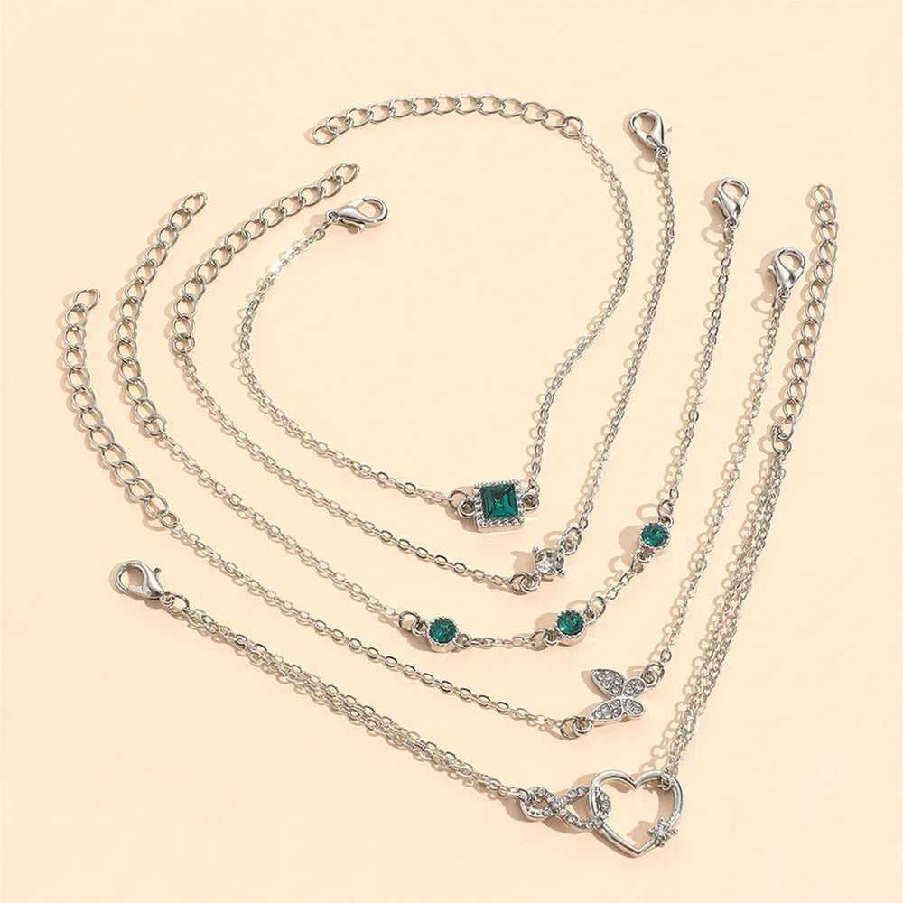 2025 New 5 Pieces/Set Of Rhinestone Butterfly And Heart-shaped Love Metal Bracelet Suitable For Women's Daily Decoration