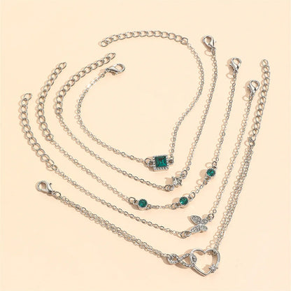 2025 New 5 Pieces/Set Of Rhinestone Butterfly And Heart-shaped Love Metal Bracelet Suitable For Women's Daily Decoration
