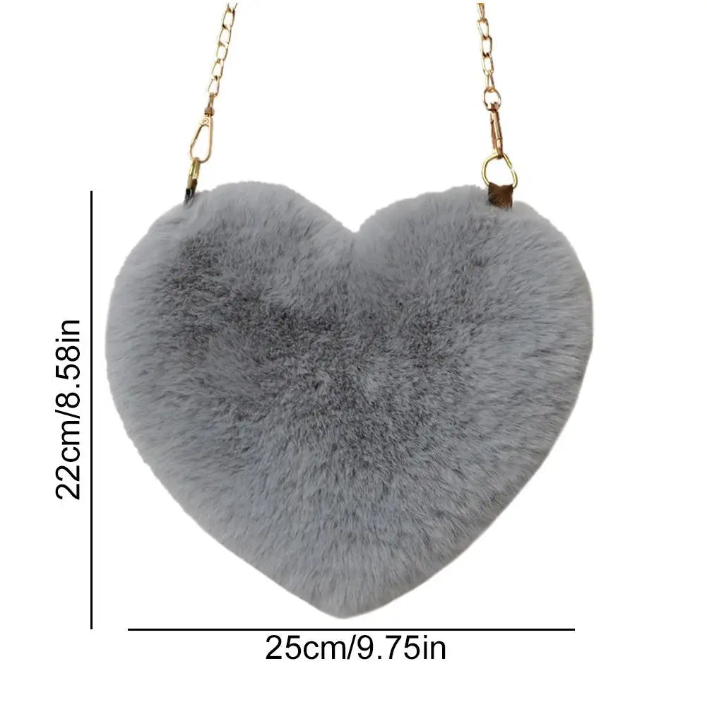 Fashion Women's Heart Shaped Handbags Cute Kawaii Faux Fur Crossbody Bags Wallet Purse Plush Chain Shoulder Bag Lady Handbag
