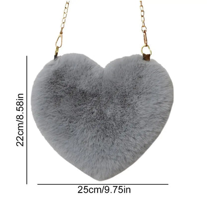 Fashion Women's Heart Shaped Handbags Cute Kawaii Faux Fur Crossbody Bags Wallet Purse Plush Chain Shoulder Bag Lady Handbag