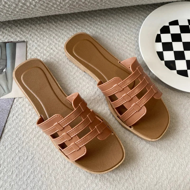 New Summer Women's Slippers Outer Wear Korean Style Ins Web Red Shrimp Skin Fashionable Sandals Quick Selling Amazon Wholesale