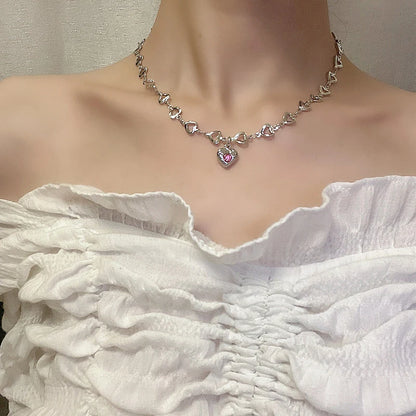Kpop Fairy Zircon Wings Heart Crystal Pendant Necklace For Women Heart Clavicle Chain Choker Fashion Y2K Egirl Emo Jewelry Gifts