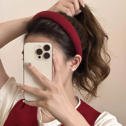 Rose Red Wide-brimmed Sponge Hair Band Women Fairy Temperament Headband Tweed Head Hoop Hairband Princess Girls Hair Accessories