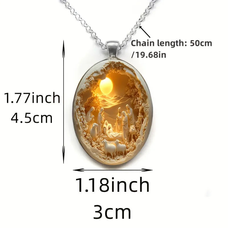 Elegant oval shaped glass alloy pendant necklace Easter Christmas gift