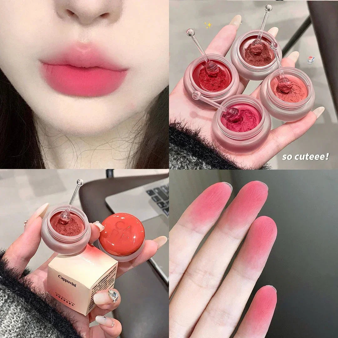 Matte Lip Mud Blush Multipurpose Makeup Waterproof Clay Lipstick Longlasting Non-stick Cup Red Lip Tint Pigment Mousse Cosmetics