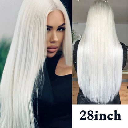 Light Blonde Wig 28inch Wig Long Straight Synthetic Wigs High temperature Fibers for Cosplay Moonlight White