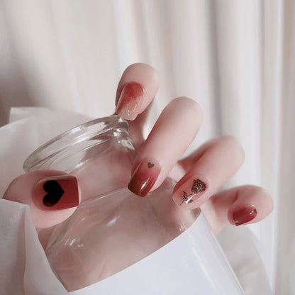 24Pcs/Set Pink Bow French Fake Nails Art Cute with Diamonds Girls Reusable Ballet Press on Nail Tips Oval Acrylic Stick on Nails