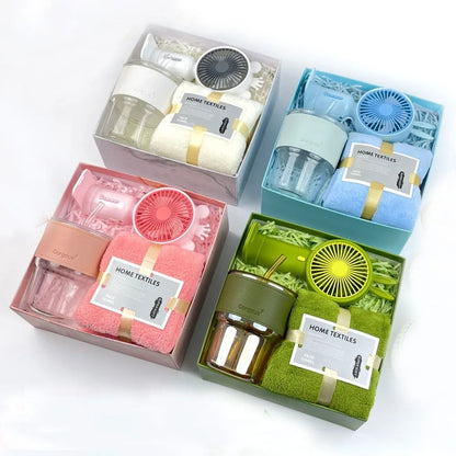 3IN1 Souvenir Gift Set Stylish Design Fan/Towel/Cup Practical Gift Sets with Paper Bag Portable Gift Box Set Personalized Gifts