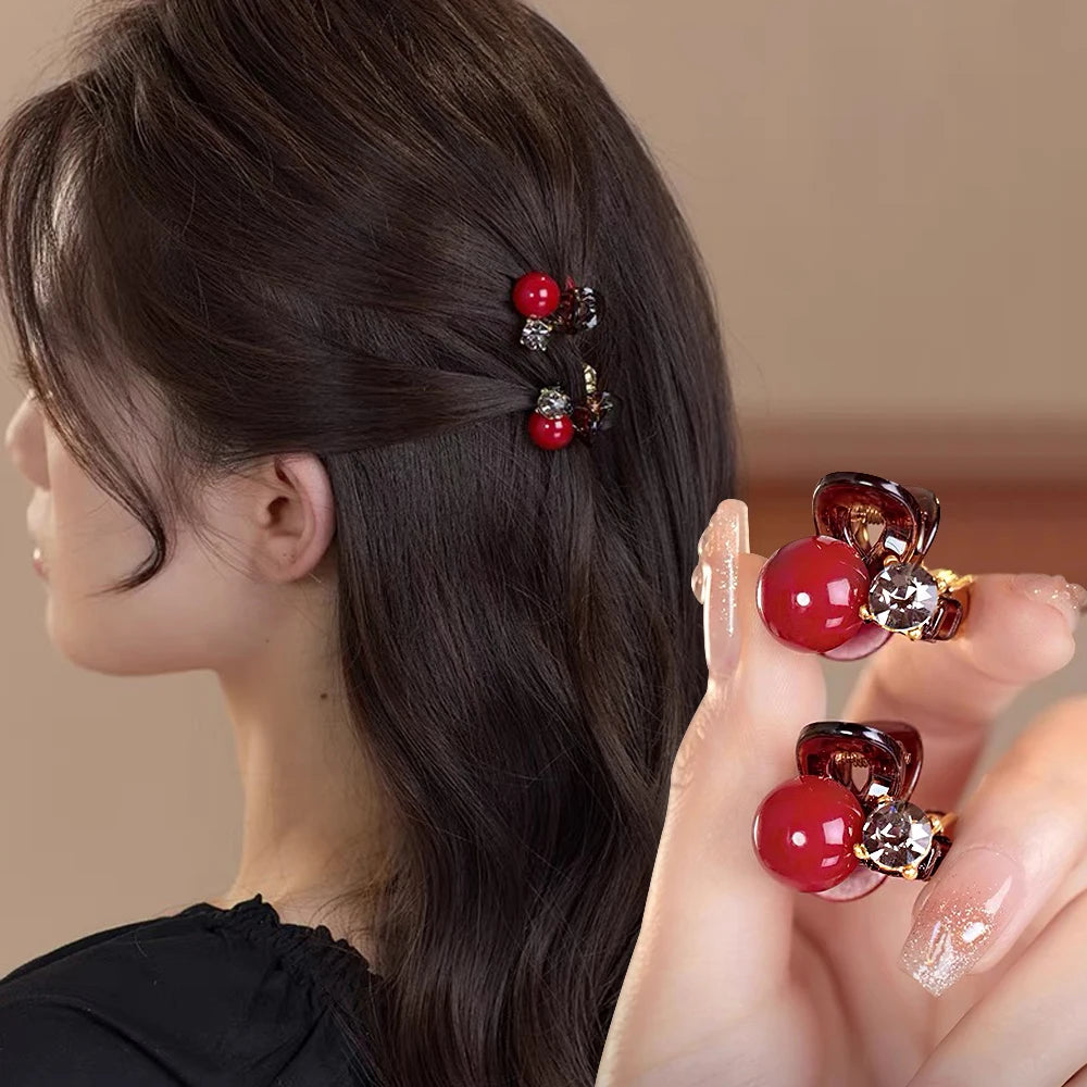 Luxury Rhinestone Pearl Hair Claws Mini Size Cross Shark Clip Women Girl Non Slip Plastic Side Barrettes Sweet Hair Accessories