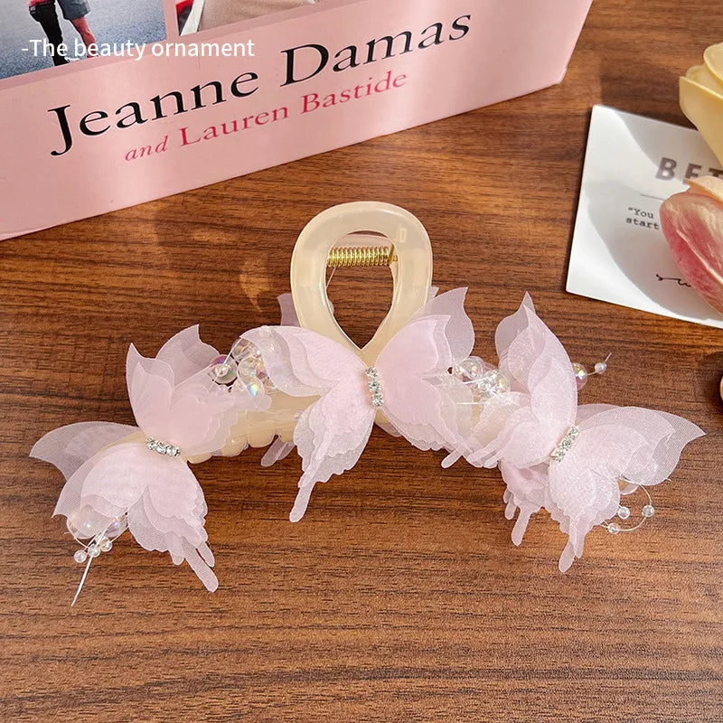 New Butterfly Large Hair Claw for Thick Hair Claws Crab Women Sweet Pink Hairpin Ponytail Hair Clip Claw Accessories