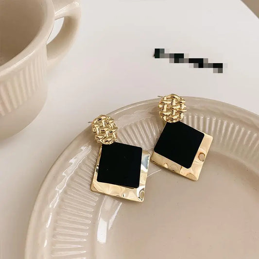 Double Color Rhombus Shape Dangle Earrings For Women Hollow Golden Metal Lattice Drop Earrings Geometry Party Punk Jewelry