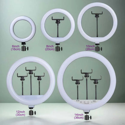 6-14" Ring Light 10 Dimming Levels 22 Modes Professinonal Fill Light 3CCT/RGB with Tripod & Phone/IPad Holder For Live streaming