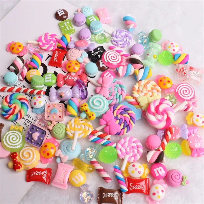 20PCS Multi Shape Kawaii Accessories Nail Art Charms Sweet Candy Gummy Bear Lollipop Resin Nail Art Rhinestones Decoration Parts