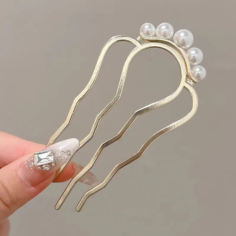 Metal U-Shaped Hair Sticks Combs Pearl Tassel Hair Fork Hair Clip Hairpins Women Girl Hair Accessories Ornament Styling Tool